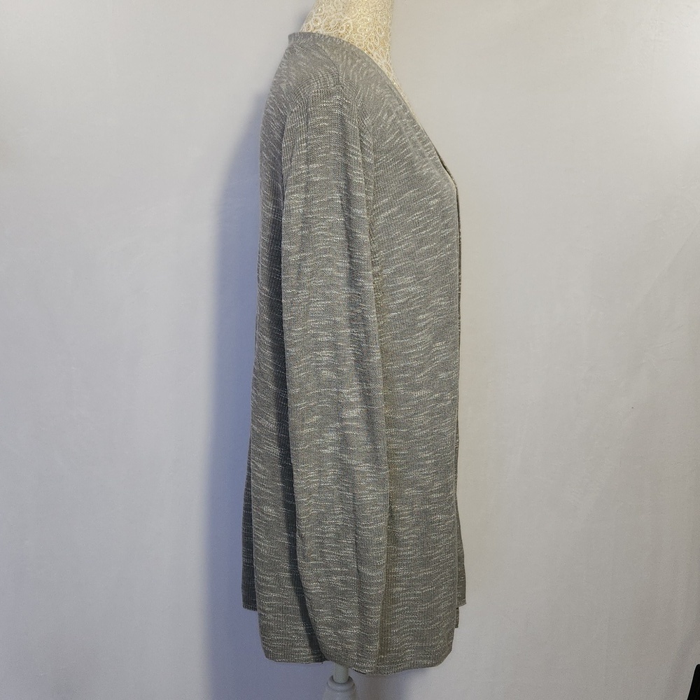 J Jill Women's Size L Gray Open Front Long Sleeve Cotton Linen Blend Cardigan - Picture 6 of 12